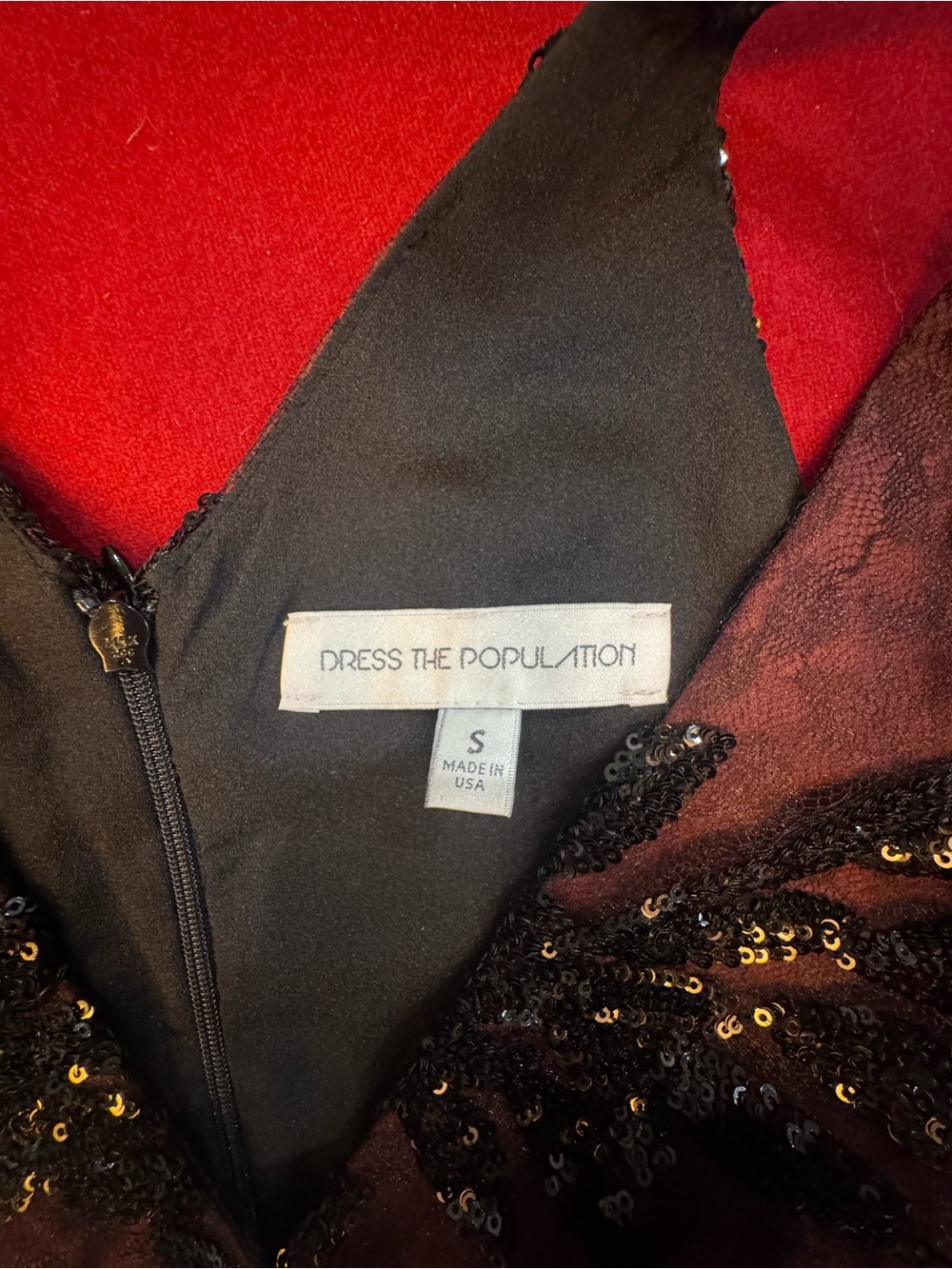 Dress the Population Black Sequin Burgundy Mini Dress - Picture 3 of 7